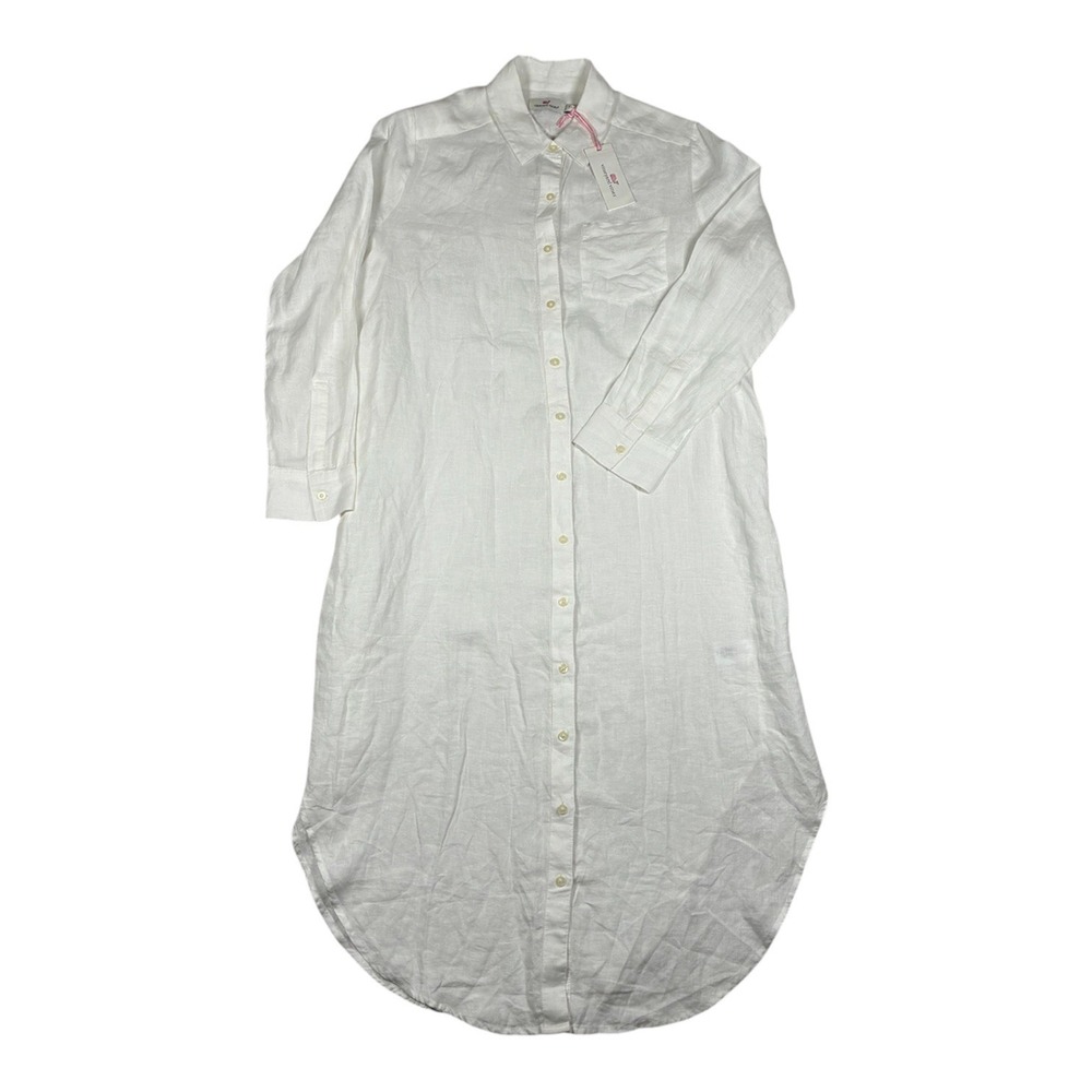 Vineyard Vines Breezy Linen Shirt Dress Swim Cover Up White Cap High Low Size 4